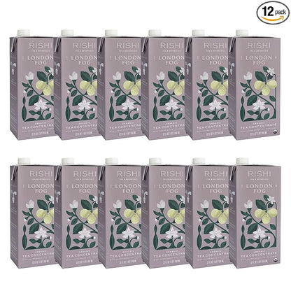 Rishi Tea London Fog Latte - Organic Black Tea Concentrate with Bergamot, Easy-to-Serve Hot or Iced Earl Grey Mix - 32 fl oz Carton, 8 Servings (Pack of 12)