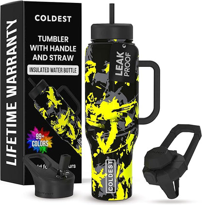 Coldest 40 oz Tumbler with Handle and Straw - 100% Leak Proof Insulated Tumbler with Lid and Straw (3 Lids) - Stainless Steel Tumblers for Women & Men - Cup Holder Friendly Base, 46 oz (Off Road)