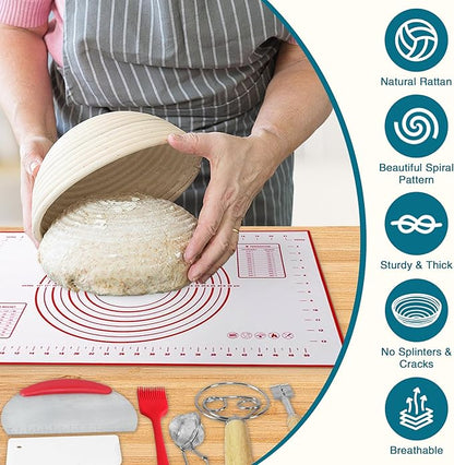 Aliggbent 28Pcs Sourdough Bread Baking Supplies, 10'' Round & 10'' Oval Banneton Bread Proofing Baskets with Liners, Starter Bread Making Tools Kit Proofing Bowls for Sourdough Rising and Baking