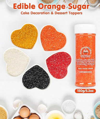 Edible Orange Sprinkles,Christmas Sugar Sprinkles for Cake Decorating,150g/5.3oz,Edible Coarse Sugar Crystals,Sprinkle Mix for Cookies,Ice Cream,Fondant Cake,Caramel Apples,Cupcakes,Desserts,Wedding Party Valentines Thanksgiving Christmas Supplies