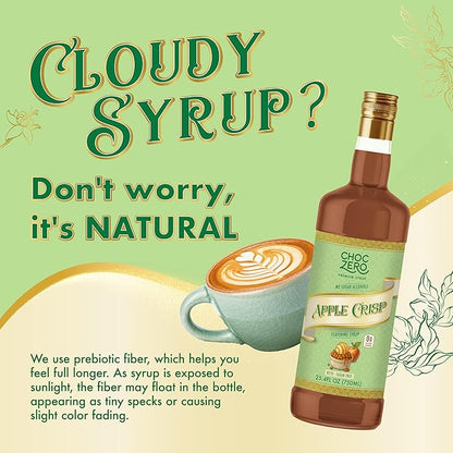 ChocZero Apple Crisp Flavoring Syrup, Sugar Free, Apple Crisp Flavor, Keto Friendly, Gluten Free, Vegan, Prebiotic Fiber, Concentrated Coffee & Beverage Syrup – 25.4 Fluid Ounces