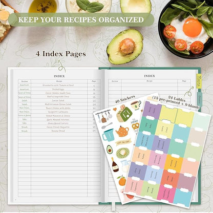 Lanpn B5 Blank Recipe Book Cookbook to Write in Your Own Recipes, Leather Cover Waterproof Empty Cooking Journal for 70 Recipes, Recipe Notebook with Stickers to Organize Your Family Recipes