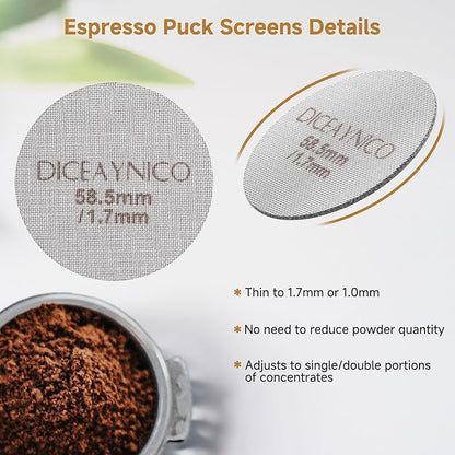 2 Pieces Espresso Puck Screen,Metal Coffee Filter,1.0mm & 1.7mm Thickness 150μm - 316 Stainless Steel,Reusable Barista Espresso Filters for Espresso 58.5mm Portafilter Filter Basket