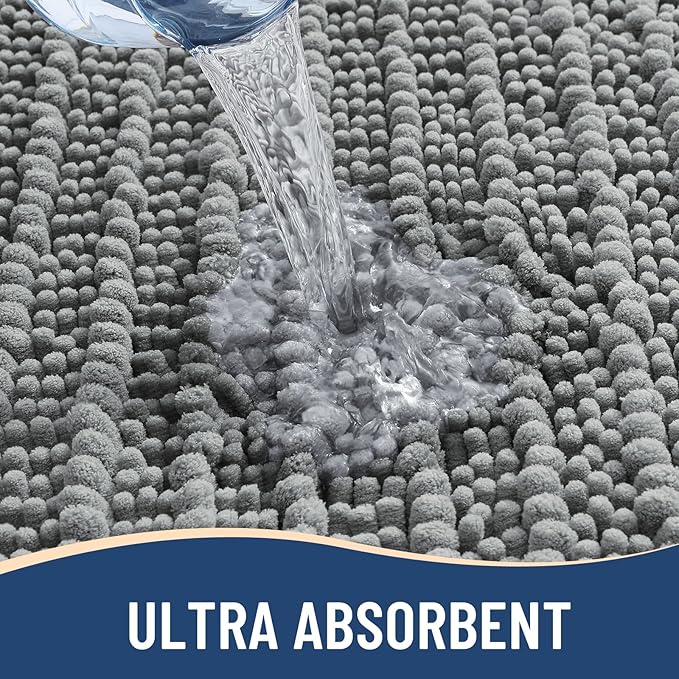 Arotive Luxury Chenille Bathroom Rug Mat, Extra Soft Thick Absorbent Shaggy Bath Rugs, Non-Slip Machine Wash Dry, Plush Bath Mats for Bathroom, Shower and Tub, 59x35, Grey
