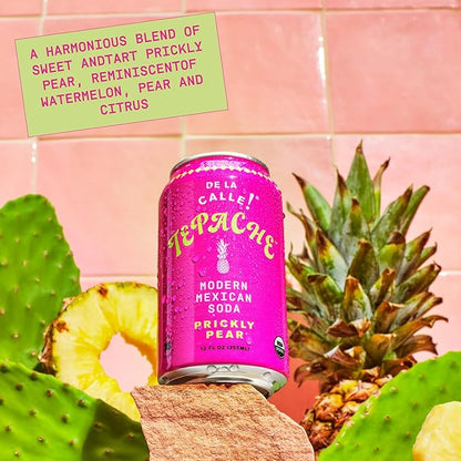 De La Calle Tepache - Cactus Prickly Pear - Modern Mexican Soda - Craft Fermented Pineapple Sparkling Beverage - Certified Organic, Antioxidant Rich, Non-Alcoholic, Healthy Soda, Low Sugar, Low Calorie, Non-GMO