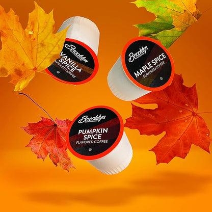 Brooklyn Beans Roastery Coffee Pods, Fall Flavored Variety Pack Sampler (Pumpkin, Maple, Vanilla) - Compatible with Keurig K Cup Brewers Including 2.0 Machines, 40 Count