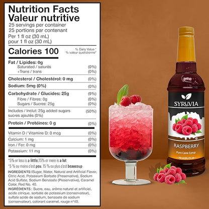 Syruvia Premium Raspberry Syrup - 25.4 fl oz Kosher Best For Drinks, Dessert, Soda, Smoothies, Gluten-Free, Non-GMO Flavor