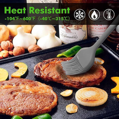 HOTEC Basting Brushes Silicone Heat Resistant Pastry Brushes Spread Oil Butter Sauce Marinades for BBQ Grill Barbecue Baking Kitchen Cooking BPA Free Dishwasher Safe (Grey 2)