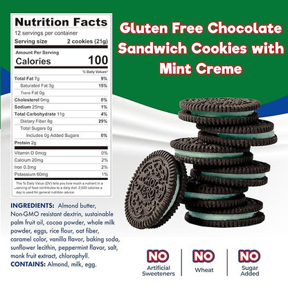 ChocZero Mint Dunkies – Mint Creme Chocolate Sandwich Cookies, Sugar Free, Keto Friendly, Low Net Carb, High Fiber, Gluten Free – 9oz Box