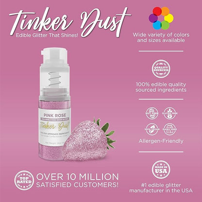 Bakell - Pink Rose Tinker Dust (4g, 1x Mini Spray Pump) Edible Glitter for Food, Desserts, and Beverages!