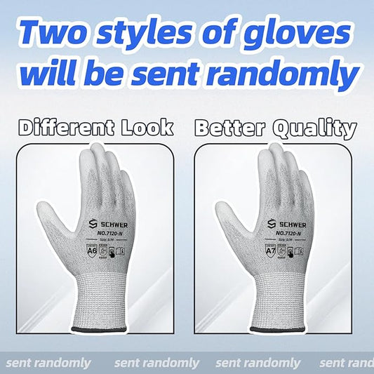 Schwer 12 Pairs ANSI A6 Cut Resistant Gloves CR7120 Cut Proof Work Gloves, Touchscreen, for Men and Women Used for Woodworking, Glass Cutting, Construction, Cargo Handling, Car Repair, S