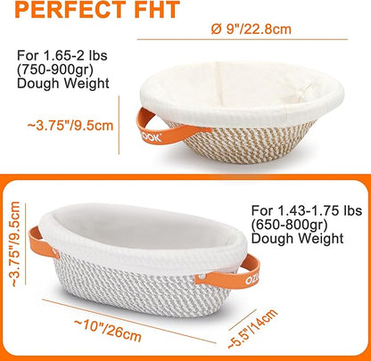 Sourdough Starter Kit,10 Inch Round & 9 Oval Cotton Rope Banneton Bread Proofing Basket with Bread Lame, Scraper,Sling, Dough Whisk,Perfect Gifts for Bakers Sourdough Bread Baking Supplies