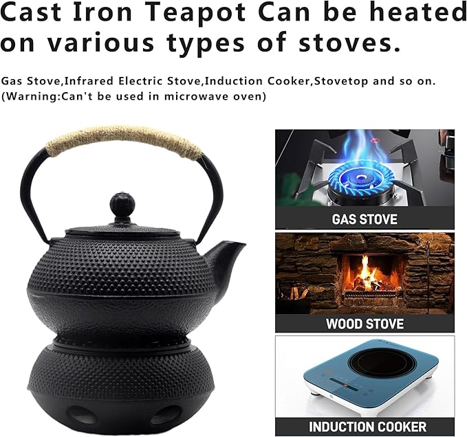 Japanese Tetsubin Tea Kettle Set with Cups, Cast Iron Teapot with Stainless Steel Infuser and Enameled Interior (900ml)
