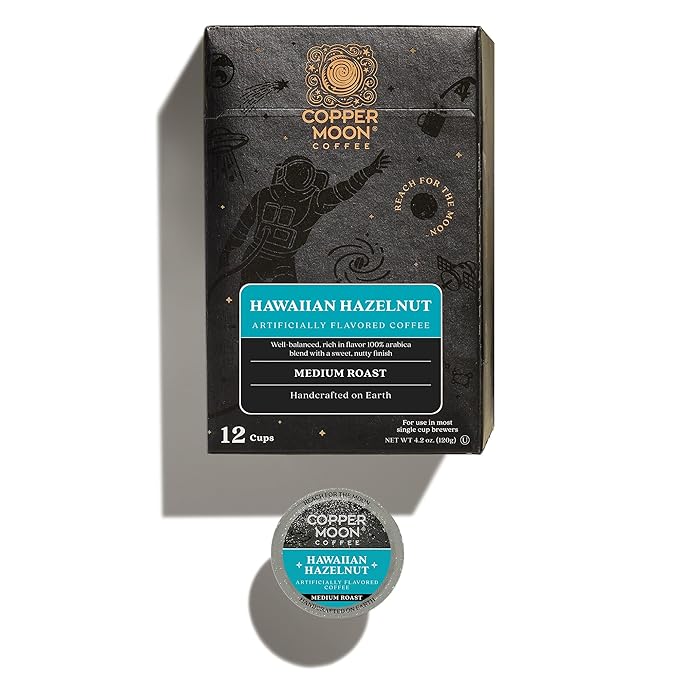 Copper Moon Single Serve Coffee Pods for Keurig K Cup Brewers (Hawaiian Hazelnut - Medium Roast) 12 Count