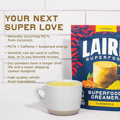 Laird Superfood Non-Dairy Original Superfood Turmeric Coconut Powder Coffee Creamer, Gluten Free, Non-GMO, Vegan, 8 oz. Bag, Pack of 1