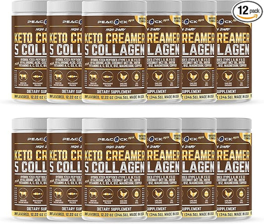 Collagen Keto Coffee Creamer Powder 12.22 oz, Pack of 12, Hydrolyzed Collagen Peptides with Coconut MCT Oil, Magnesium, Unflavored Protein Powder, Sugar Free Coffee Creamer for Smoothies