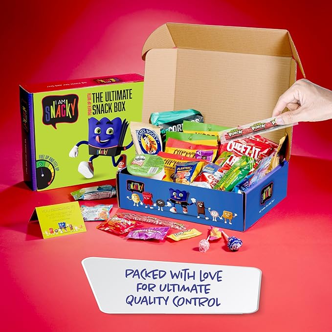 I AM Snacky - Thanksgiving Snack Box Variety Pack Care Package + Greeting Card - SNACKY'S BASH BOX (40 Count) Birthday Sweet Treats Gift Basket, Candies Chips, Office Food Assortments