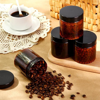 Patelai 4 Pieces Round Wide-mouth Leak Proof Plastic Container Jars with Lids for Travel Storage Makeup Beauty Products Face Creams Oils Salves Ointments DIY Making(8 Ounce,Amber)