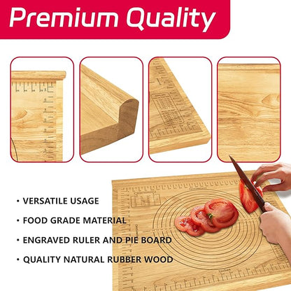 Montex Pastry Board with Measurement 24'' x 20", Wooden Kneading Board, Pastry Board for Rolling Dough, Pastry Baking Board with Counter Lip