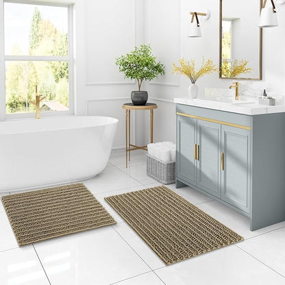 Arotive Luxury Chenille Bathroom Rug Mat, Extra Soft Thick Absorbent Shaggy Bath Rugs, Non-Slip Machine Wash Dry, Plush Bath Mats for Bathroom, Shower and Tub, 59x35, Camel