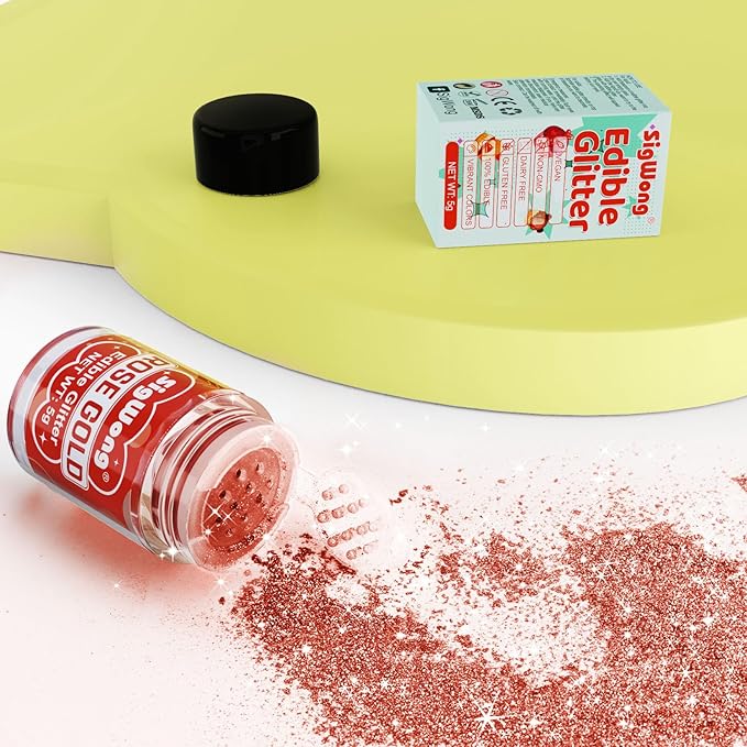 Rose Gold Edible Glitter - 5g Food Grade Cake Decorating Shimmering Glitter, Edible Sprinkle Luster Dust for Drinks, Chocolates, Fondant, Strawberries, Cupcakes, Candy, Cookie - Vegan