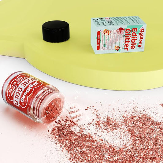 Rose Gold Edible Glitter - 5g Food Grade Cake Decorating Shimmering Glitter, Edible Sprinkle Luster Dust for Drinks, Chocolates, Fondant, Strawberries, Cupcakes, Candy, Cookie - Vegan