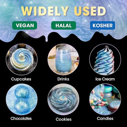 NiHome 0.18oz/5g Edible Food-Grade Glimmer Powder Glitter Luster Dust Metallic Food Decorating Sprinkle Dust for Drink Wine Beverage Cake Candy Dessert Bakery Restaurant Vegan (Iridescent Blue)