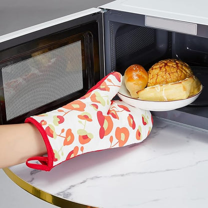 Oven Mitts and Potholders Dish Towles Set 100% Cotton for Perfect for Gifting, Baking, and Everyday Cooking Durable Heat Resistant for Kitchen and Machine Washable (3-Piece Red Flower)