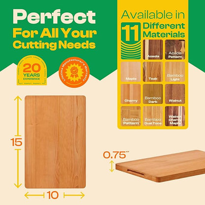 Riveira Cherry Wood Cutting Board – Gourmet Black Cherry Grandeur: 15 x 10 Wooden Cutting Board – Wooden Cutting Boards For Kitchen Decorative – Innovative Juice Grooves Cherry Wooden Chopping Board