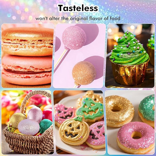 Edible Glitter - 4 Colors Luster Dust Edible, 100% Food Grade Edible Glitter for Drinks, Cakes, Easter Eggs, and Cookie Decoration, Vegan-Friendly Edible Luster Dust（0.18oz/5g）