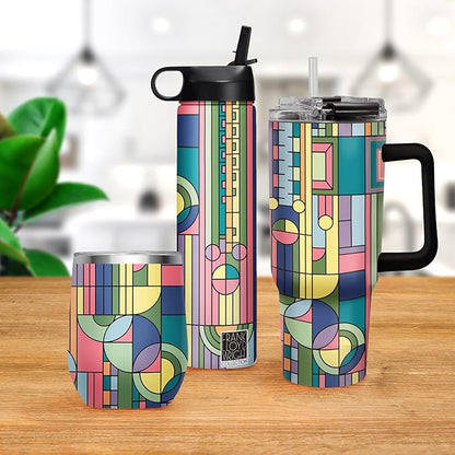 RainCaper 18/8 Stainless Steel Insulated Water Tumbler with Straw | 30oz, BPA-Free, Double Wall for Hot & Cold | Travel-Friendly, Cup Holder Ready (Frank Lloyd Wright Saguaro Forms)