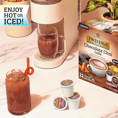 NEW Twinings Chocolate Chai Latte Tea K-Cup Pods for Keurig, 22 Count (Pack of 1), Velvety Smooth Cocoa with Real Spiced Tea, Caffeinated, Enjoy Hot or Iced