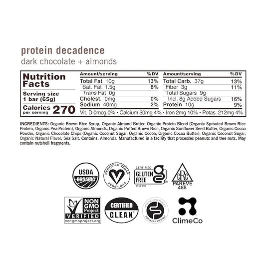 GoMacro MacroBar Organic Vegan Protein Bars - Dark Chocolate + Almonds (2.3 Ounce Bars, 12 Count)