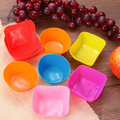 uxcell 18Pcs Silicone Cupcake Baking Cups, Silicone Muffins Liners Non-Stick Square Baking Cups, for Cooking Eggs Baking Muffins and Make a Cake(Yellow)