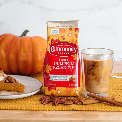 Community Coffee Spiced Pumpkin Pecan Pie Flavored Ground Coffee, Limited Edition, Medium Roast, 11 oz Bag (Pack of 6)