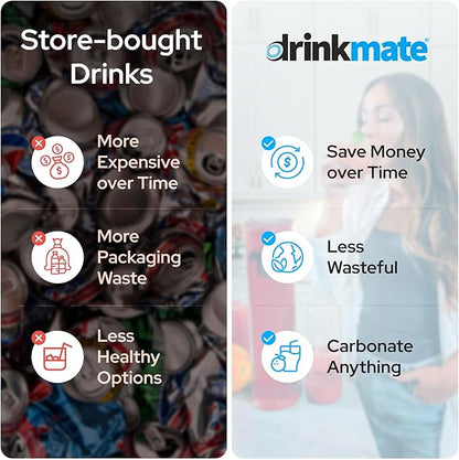 Drinkmate OmniFizz Sparkling Beverage Maker CO2 Bundle - Sparkling Water/Soda Streaming Machine That Carbonates Any Drink - Includes 1 CO2 Cylinder, 1 Carbonation Bottle, 1 Fizz Infuser - Royal Red