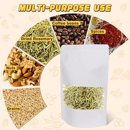 50 Pack Zip Lock Bags, Reusable Snack Bags with Window, Cookie Bags for Pastry, Herbs, Jerky, Spices, Soap, Pet, Gifts, Resealable Baggies for Small Business, Farm Stand Supplies