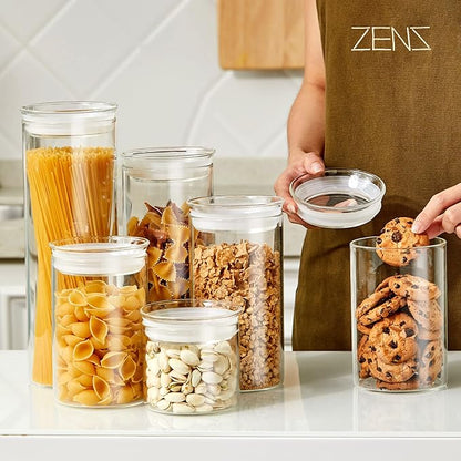 ZENS 17oz Glass Food Storage Jars Set of 6, Clear Glass Canisters Set with Airtight Lids, Small Storge Container jar for Kitchen Spice, Sugar Container, Blooming Tea, Snacks