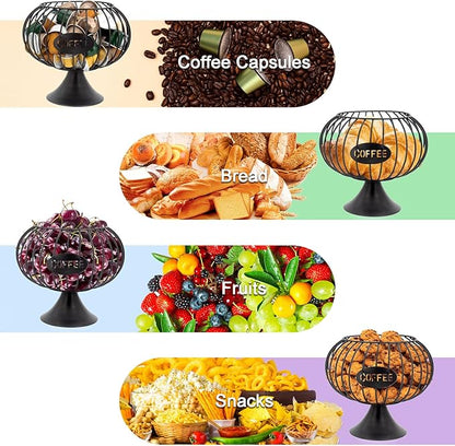 Large Capacity Coffee Pod Holder for Countertop K Cup Organizer Metal Storage Basket for Keuring Pods K Cup Storage for Capsule Creamer Coffee Bar Decor Black
