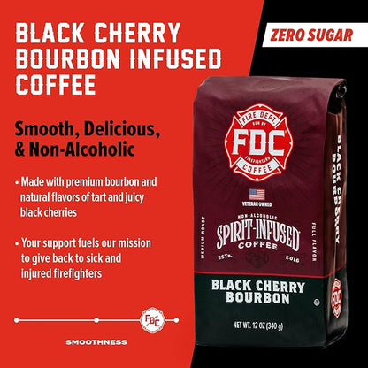 Fire Department Coffee - Black Cherry Bourbon Coffee - Gives Back to Firefighters - Premium Bourbon Infused Whole Bean - Non-Alcoholic - Roasted in the USA - Veteran Owned (12 oz, Pack of 2)