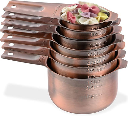 Smithcraft Copper Measuring Cups Set 7, Metric & US Stainless Steel Measuring Cups for Kitchen & Baking, Metal Measure Cups for Dry & Liquid, Nesting Measuring Cup Set with 1/8 2/3 & 3/4 Cups