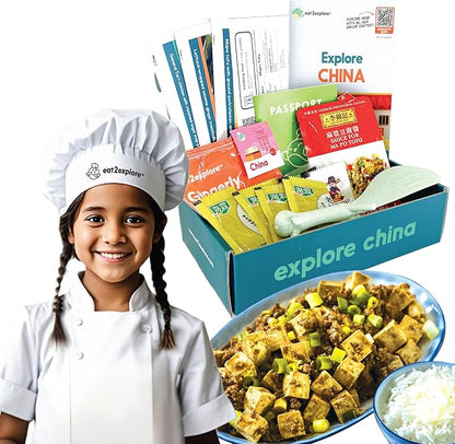 eat2explore Cooking Kits for Kids – Interactive & Educational Kids Cooking Sets Real for Ages 5 and Up,3 Recipe Cards & Global Ingredients – Fun Gift for Young Chefs (China Edition)