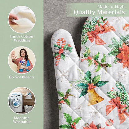 Maison d' Hermine Oven Gloves 100% Cotton Oven Mitt 7" x 13" with Loop Heat Resistant, BBQ, Cooking Gloves, Baking, Grilling, Kitchen, Handling Hot Pans (Pack of 1, Chromo)