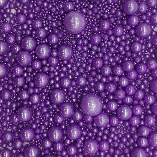 Edible Purple Sugar Pearls Sprinkles Candy Mix Size Pearls Cake Decorations Cupcake Toppers Decorating Perfect for Wedding Party Valentine Christmas Supplies 4.58OZ