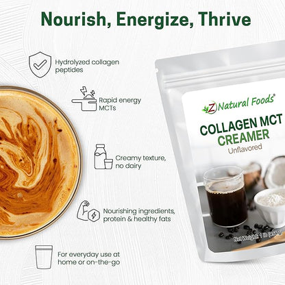 Z Natural Foods Collagen MCT Oil Creamer - Pure MCT Creamer Powder with Collagen Peptides - Collagen Creamer for Coffee, Tea & Culinary Use - Healthy Creamer, Keto & Paleo Friendly, Unflavored, 1 lb