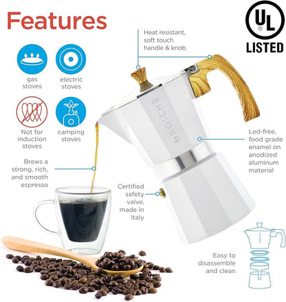 GROSCHE Milano Moka Stovetop Espresso Coffee Maker (3 Cup / 150 ml, White)