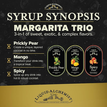 Liquid Alchemist Margarita Mix Trio Pack – Prickly Pear, Mango & Spicy Syrup | Our Small Batch Margarita Mixers Use Real Ingredients Perfect for any Cocktail Syrup Enthusiast (3 Pack, 12.7 oz Bottles)