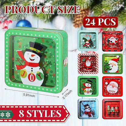 Tioncy 24 Pcs Christmas Cookie Tins with Lids Large Cookie Boxes Metal Empty Tins Santa Tinplate Xmas Gift Box for Christmas Holiday Candies Treats Storage Container (Vintage)