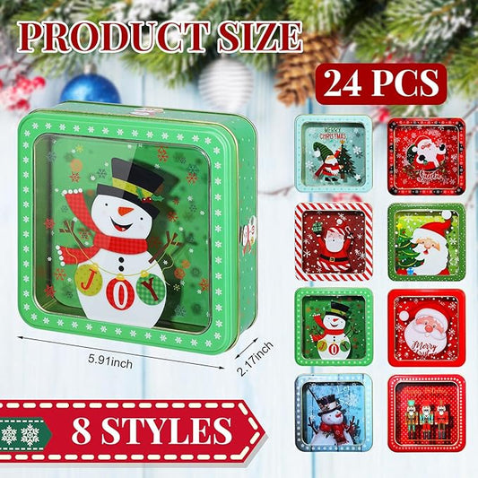 Tioncy 24 Pcs Christmas Cookie Tins with Lids Large Cookie Boxes Metal Empty Tins Santa Tinplate Xmas Gift Box for Christmas Holiday Candies Treats Storage Container (Vintage)