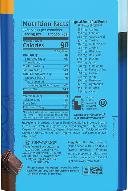 Organic Plant Based Protein Powder | Vegan Organic Protein Powder Chocolate Flavored with BCAA Amino Acids & Hemp Seed Pea Blend | Non-GMO Soy Dairy Filler & Gluten Free (Chocolate, 32 Servings)
